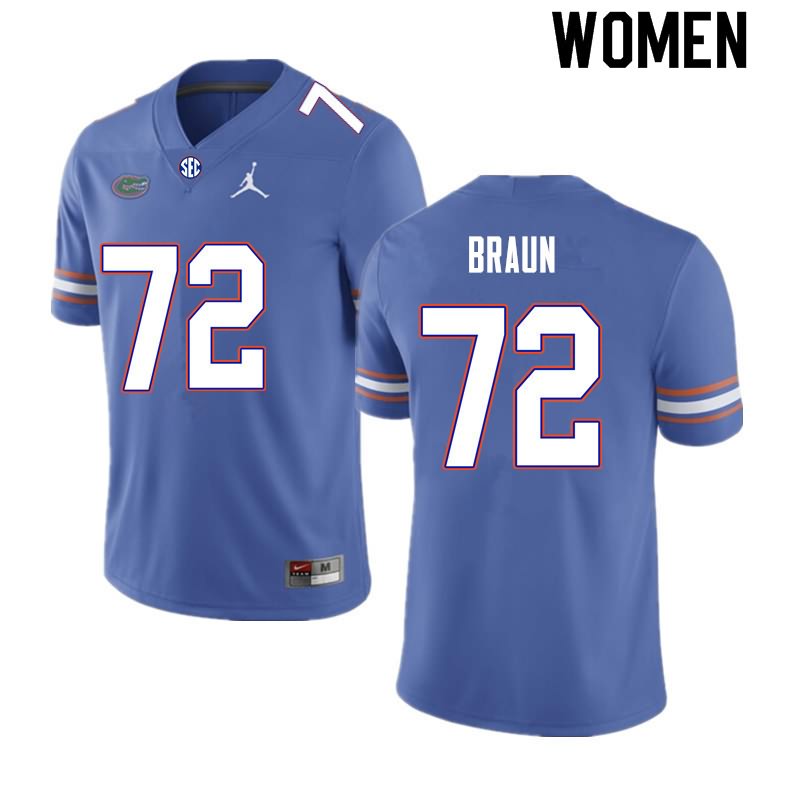 Women's NCAA Florida Gators Josh Braun #72 Stitched Authentic Nike Royal College Football Jersey LFV0465MC